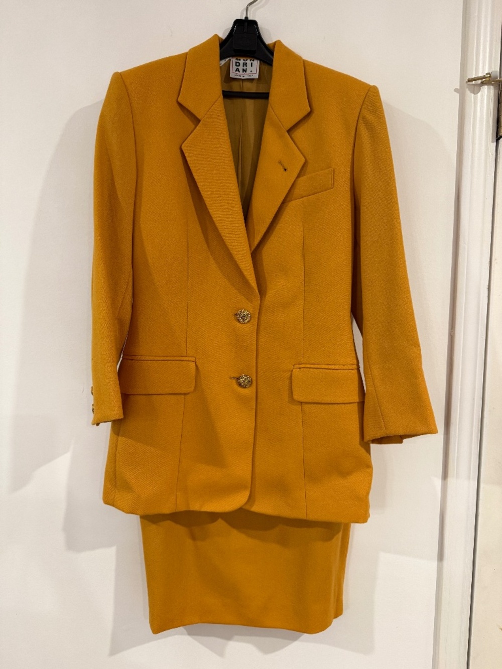 Vintage Mondrian matching yellow blazer & skirt, wool, made in Italy, EU 40